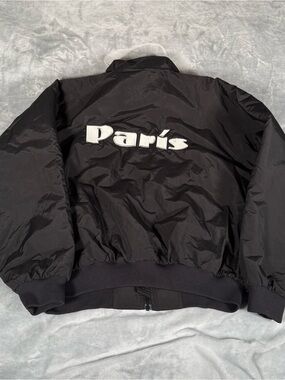 Vintage Paris Embroidered Fleece Bomber Jacket Mens XL Full Zip Game Sportswear